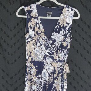 Enfocus Studio Navy Floral Chiffon Faux-Wrap Midi Dress - Size 4